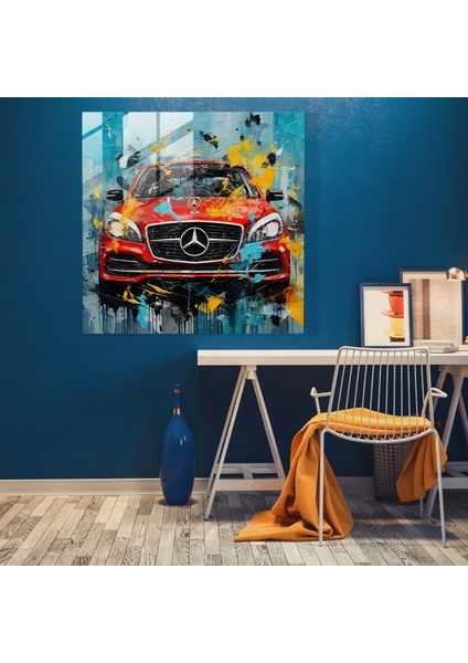 Mercedes Ekspresyonist Cam Baskı - Mercedes, Karışık Teknik Sanat Çalışması, Mercedes Logosu, Artistic Allure, 30X30 cm modelleri