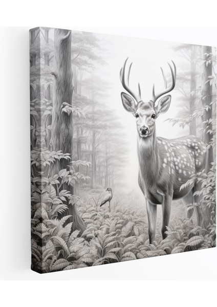 Yaban Hayatı Duvar Sanatı - Zarif Geyik Karakalem - Yaban Hayatı, Karakalem, Duvar Dekorasyonu, Yaban Hayatı, 30X30 cm