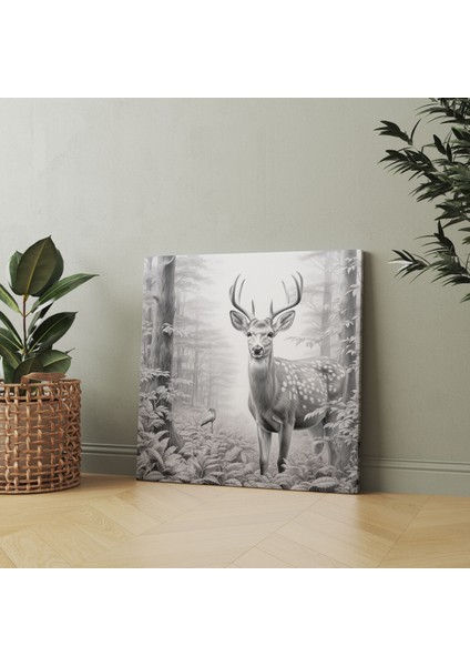 Yaban Hayatı Duvar Sanatı - Zarif Geyik Karakalem - Yaban Hayatı, Karakalem, Duvar Dekorasyonu, Yaban Hayatı, 30X30 cm modelleri