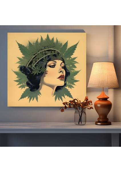 Ot Duvar Dekorasyonu - Art Deco Güzellik - Ot, Esrar Yaprağı, Art Deco Stili, Vintage Poster Tasarımı, 30X30 cm fiyatları