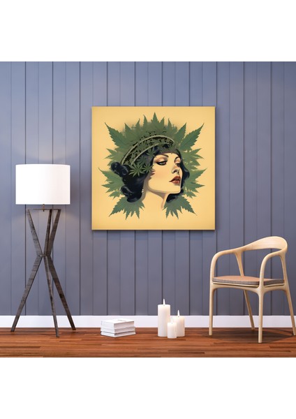 Ot Duvar Dekorasyonu - Art Deco Güzellik - Ot, Esrar Yaprağı, Art Deco Stili, Vintage Poster Tasarımı, 30X30 cm modelleri