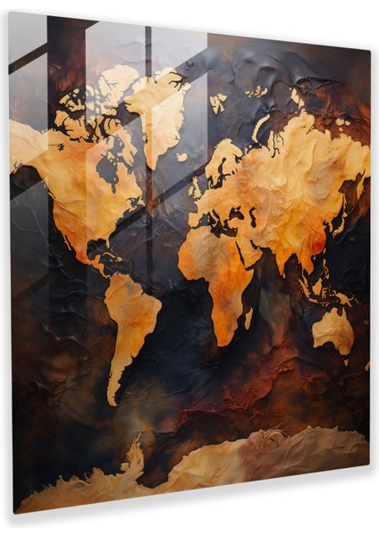 Dünya Haritası Cam Baskı - Gerçekçi Yağlıboya Tablo - Dünya Haritası, Cam Duvar Sanatı, Modern Sanat, Gerçekçi Yağlıboya Tablo, 30X30 cm