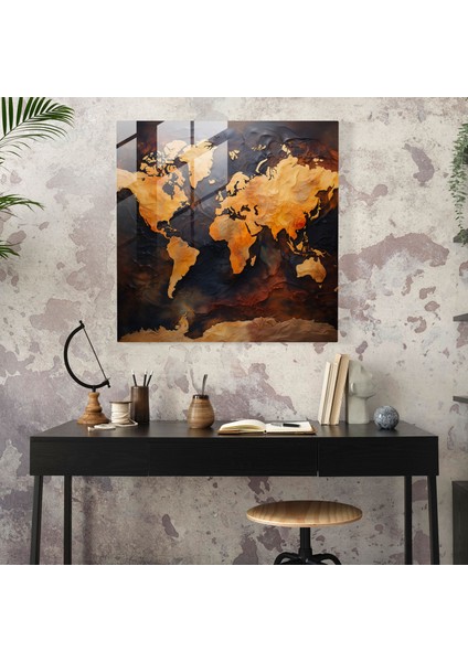 Dünya Haritası Cam Baskı - Gerçekçi Yağlıboya Tablo - Dünya Haritası, Cam Duvar Sanatı, Modern Sanat, Gerçekçi Yağlıboya Tablo, 30X30 cm modelleri