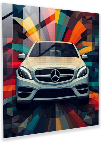 Geometrik Mercedes Cam Baskı - Mercedes, Ev Dekorasyonu, Mercedes, Geometrik Dijital Sanat Eseri, 30X30 cm