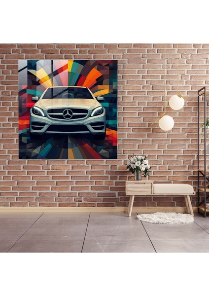 Geometrik Mercedes Cam Baskı - Mercedes, Ev Dekorasyonu, Mercedes, Geometrik Dijital Sanat Eseri, 30X30 cm modelleri