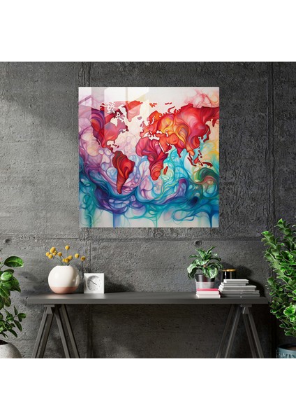 Dünya Haritası Cam Baskı - Dünya Haritası, Canlı, Duvar Süslemesi, Cam Baskı, 30X30 cm fiyatları