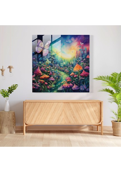 Esrar Bahçesi Rüyaları Cam Baskı - Ot, Suluboya Resim, Kelebekler, Cam Baskı, 30X30 cm