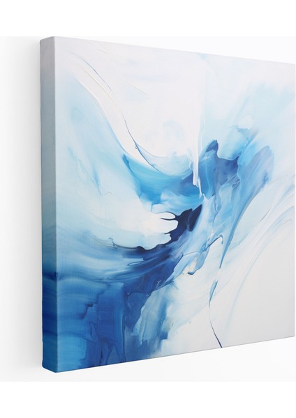 Zen Duvar Dekorasyonu - Sakinleştirici Mavi ve Beyaz Soyut Sanat Eseri - Zen, Ev Dekorasyonu, Kanvas, Mavi ve Beyaz, 100X100 cm