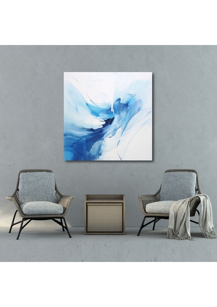 Zen Duvar Dekorasyonu - Sakinleştirici Mavi ve Beyaz Soyut Sanat Eseri - Zen, Ev Dekorasyonu, Kanvas, Mavi ve Beyaz, 100X100 cm modelleri