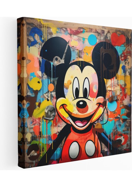 Pop Art Mickey Mouse Kolaj Kanvas Tablo, 30X30 cm