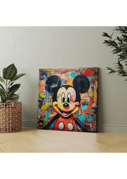 Pop Art Mickey Mouse Kolaj Kanvas Tablo, 30X30 cm