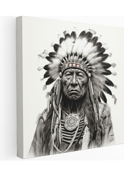 Görkemli Kızılderili Şefi Kanvas Tablo, 30X30 cm