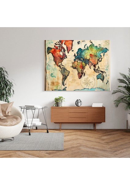Ilham Verici Dünya Haritası Kanvas Tablo - Dünya Haritası, Duvar Sanatı, Güzellik, Alıntılar, 30X30 cm fiyatları