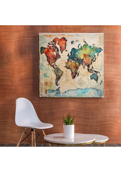Ilham Verici Dünya Haritası Kanvas Tablo - Dünya Haritası, Duvar Sanatı, Güzellik, Alıntılar, 30X30 cm modelleri