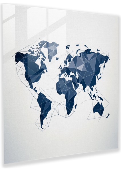 Dünya Haritası Cam Baskı - Geometrik Minimalist Tasarım - Dünya Haritası, Cam Sanatı, Geometrik Tasarım, Cam Baskı, 30X30 cm