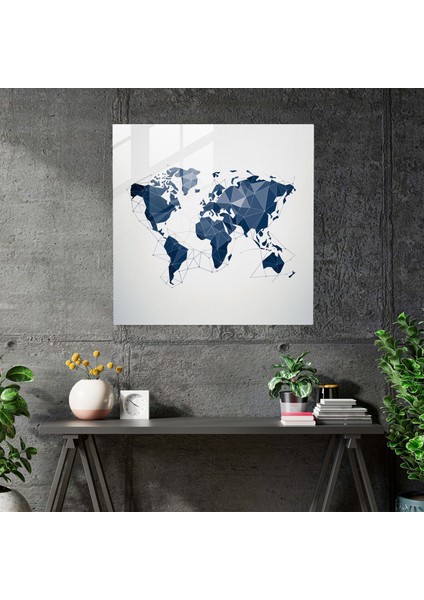 Dünya Haritası Cam Baskı - Geometrik Minimalist Tasarım - Dünya Haritası, Cam Sanatı, Geometrik Tasarım, Cam Baskı, 30X30 cm fiyatları