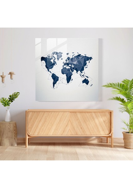 Dünya Haritası Cam Baskı - Geometrik Minimalist Tasarım - Dünya Haritası, Cam Sanatı, Geometrik Tasarım, Cam Baskı, 30X30 cm modelleri