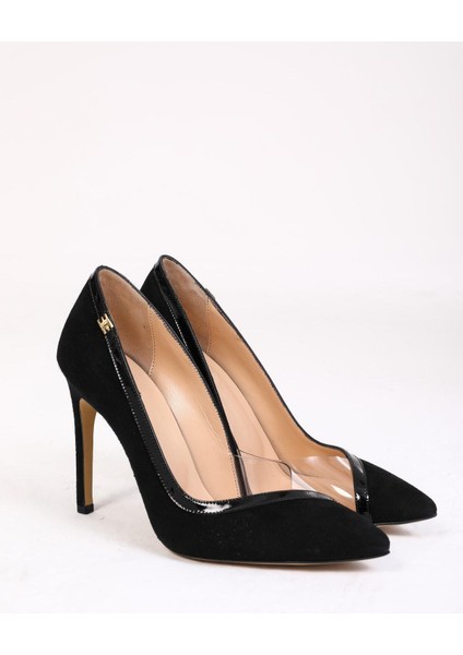 Kadın Siyah Süet Stiletto Şeffaf Detaylı