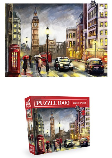 3 Adet 1000 Parça Puzzle - Eyfel Kulesi ve London ve Santorını