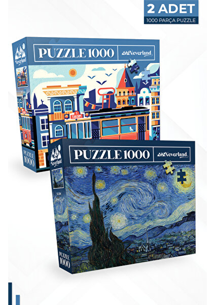 2 Adet 1000 Parça Puzzle - Yıldızlı Gece ve Istanbul