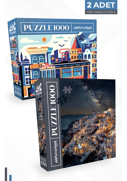 2 Adet 1000 Parça Puzzle - Santorını ve Istanbul