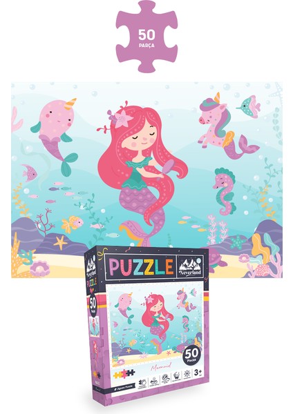 3 Adet 50 Parça Puzzle - Hayvanlarla Otobüs ve Ay Hayvanları ve Deniz Kızı