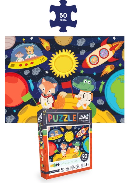 3 Adet 50 Parça Puzzle - Hayvanlarla Otobüs ve Ay Hayvanları ve Ara ve Bul Çiftlik Arkadaşları