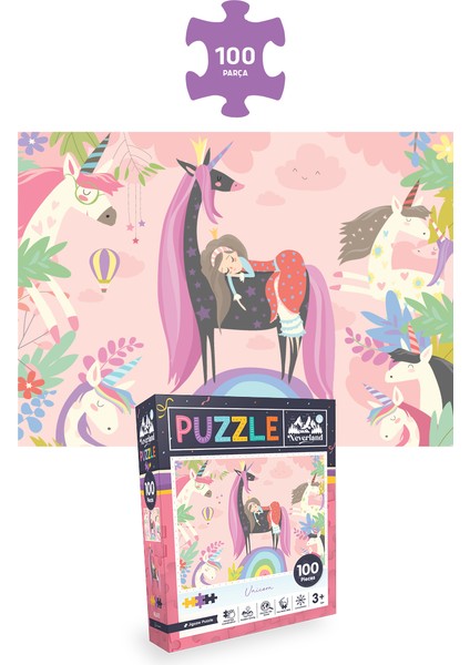 4 Adet Puzzle - 100 P. Unıcorn ve Gezegenler ve 50 P. Ara ve Bul Unıcorn ve Çiftlik Arkadaşları