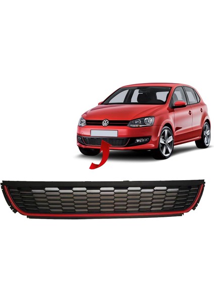 Vw Polo Ön Tampon Orta Izgara Kırmızı 2009-2014 6R0853671