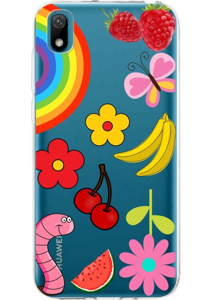 Huawei Y5 2019 ile Uyumlu 1mm Slim Fit Water Color 5 Baskılı Şeffaf Kılıf