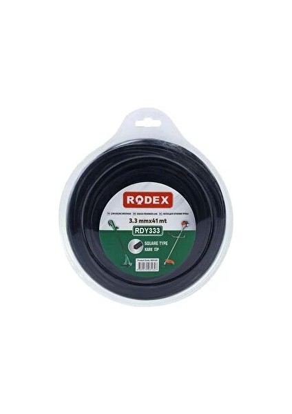 RDY333 Rodex Çim Biçme Misinası 3.3MM*41MT Siyah Kare Tip (30)