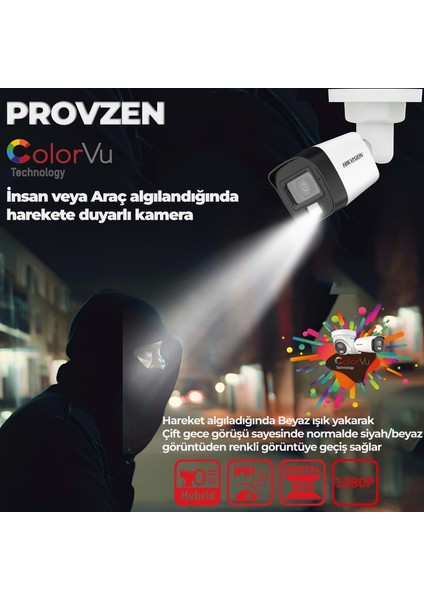 Hikvision 7 Kameralı Colorvu Hibrit Güvenlik Kamerası