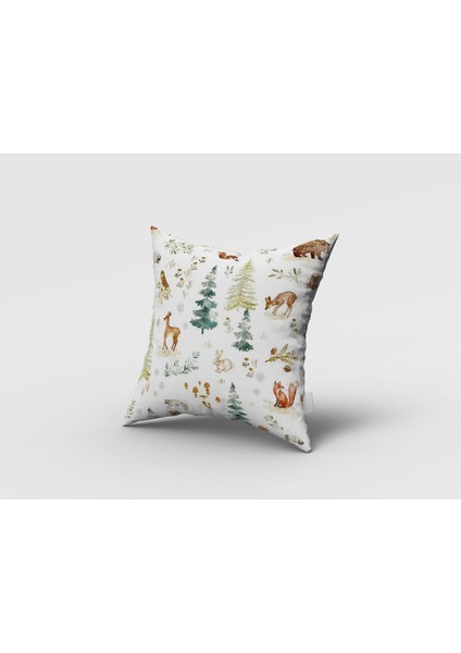 Kış Hayvanları, Yeşil, Kahverengi, Mavi, Ithal Kumaş, Çocuk Odası, Genç Odası Fon Perde - 1 Kanat fırsatları