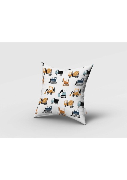 Renkli Kamyon ve Traktör, Beyaz, Kahverengi, Ithal Kumaş, Çocuk ve Bebek Odası Fon Perde - 1 Kanat fırsatları