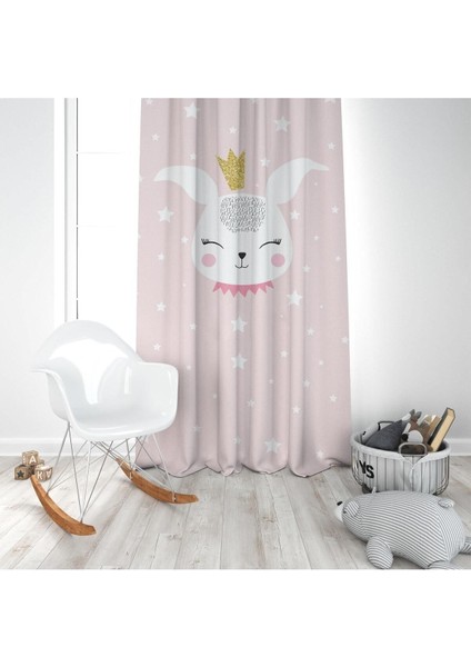 Prenses Tavşan, Pembe, Beyaz, Ithal Kumaş, Çocuk ve Bebek Odası Fon Perde - 1 Kanat modelleri