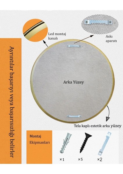 Safir Gold Dekoratif Ayna Yuvarlak Ayna Işlemeli Ahşap Duvar Aynası Tekli - 69 cm