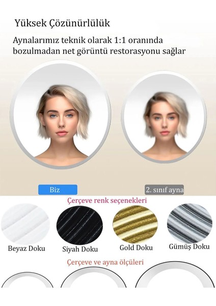 Safir Gold Dekoratif Ayna Yuvarlak Ayna Işlemeli Ahşap Duvar Aynası Tekli - 69 cm