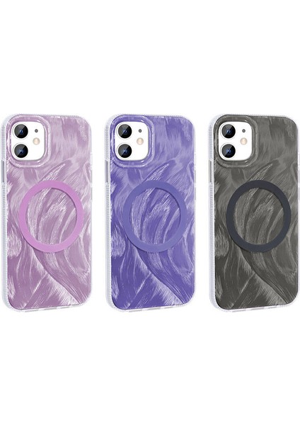 Iphone 11 Uyuymlu Wirelees Şarj Özellikli Fırça Boya Desenli Kılıf-Kapak