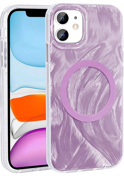 Iphone 11 Uyuymlu Wirelees Şarj Özellikli Fırça Boya Desenli Kılıf-Kapak