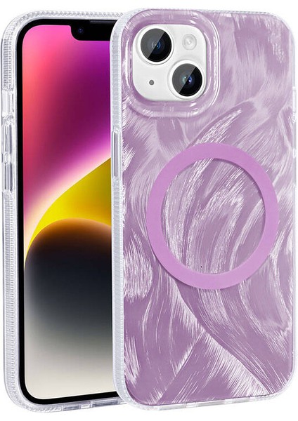 Iphone 13 Uyuymlu Wirelees Şarj Özellikli Fırça Boya Desenli Kılıf-Kapak