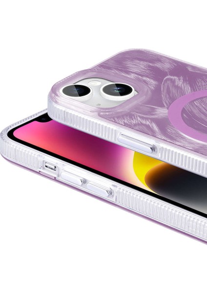 Iphone 13 Uyuymlu Wirelees Şarj Özellikli Fırça Boya Desenli Kılıf-Kapak