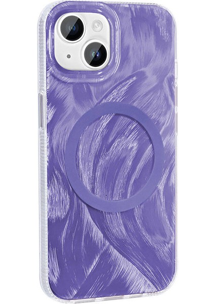 Iphone 15 Plus Uyuymlu Wirelees Şarj Özellikli Fırça Boya Desenli Kılıf-Kapak