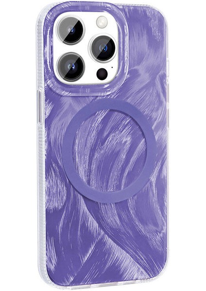 Iphone 14 Pro Uyuymlu Wirelees Şarj Özellikli Fırça Boya Desenli Kılıf-Kapak