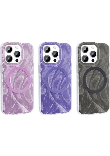 Iphone 14 Pro Uyuymlu Wirelees Şarj Özellikli Fırça Boya Desenli Kılıf-Kapak