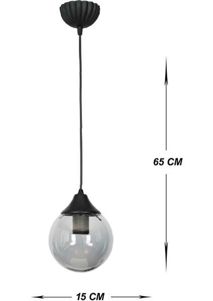 1 Aydınlatma Mehtap Tekli Siyah Glop Füme Cam Avize Siyah Modern E27 Metal