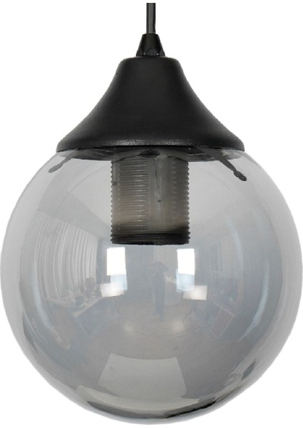 1 Aydınlatma Mehtap Tekli Siyah Glop Füme Cam Avize Siyah Modern E27 Metal