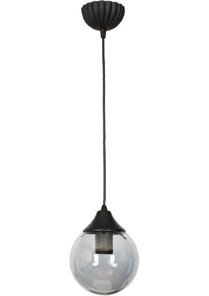1 Aydınlatma Mehtap Tekli Siyah Glop Füme Cam Avize Siyah Modern E27 Metal