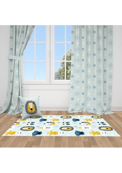 Bebek Mavisi, Yıldızlar, Mavi, Ithal Kumaş, Çocuk ve Bebek Odası Fon Perde - 1 Kanat