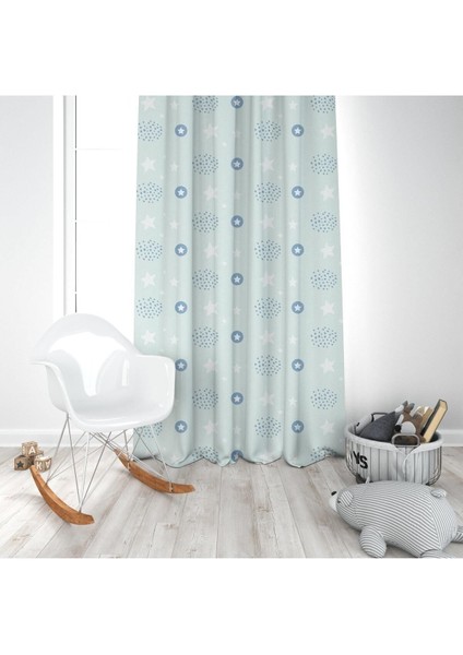 Bebek Mavisi, Yıldızlar, Mavi, Ithal Kumaş, Çocuk ve Bebek Odası Fon Perde - 1 Kanat modelleri