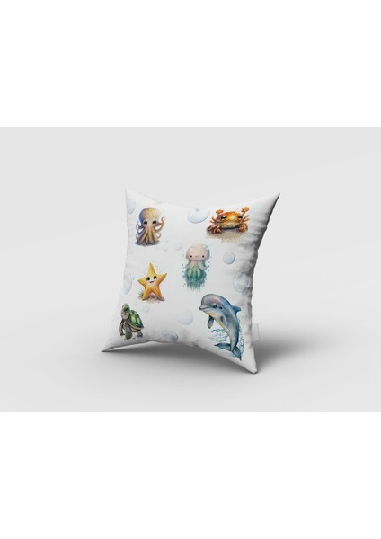 3D Sevimli Okyanus Hayvanları, Beyaz, Sarı, Ithal Kumaş, Çocuk ve Bebek Odası Fon Perde - 1 Kanat fırsatları